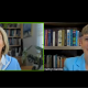 Two women discussing major gift officer skills sitting in front of bookcases.