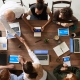 Fundraising team sitting around conference table